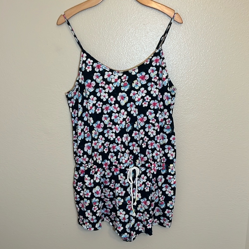 Xhilaration Black Floral Romper Loungewear Sleepwear Pajamas